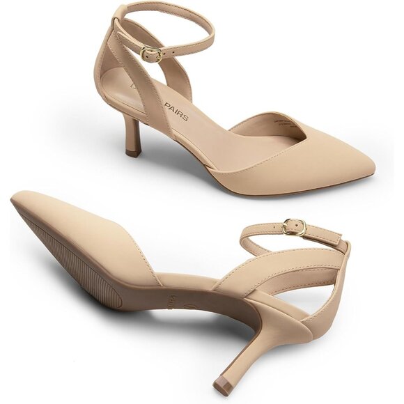 Dream Pairs Women Nude-nubuck Closed Pointed Toe Kitten Heels Ankle Strap Pumps - Picture 4 of 7